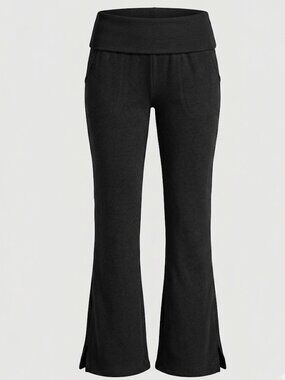 VS PINK Campus Fleece Foldover Flare Black Sweatpants Sz. Medium NWT